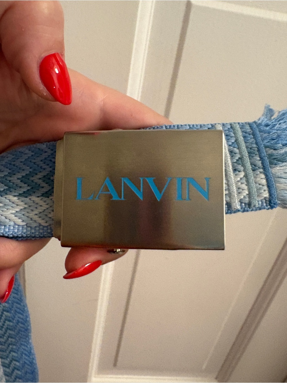 Lanvin Light Blue Woven Belt with Gunmetal Buckle